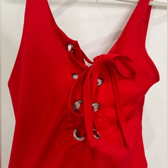 Mara Hoffman $245 Desa Lace-Up One-Piece Swimsuit in RED - Picture 6 of 7